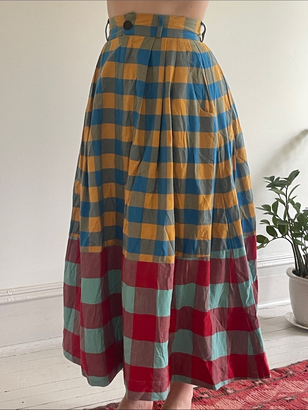 Mara Hoffman Yellow, Blue, Red & Aqua Gingham Maxi Skirt - Picture 2 of 12